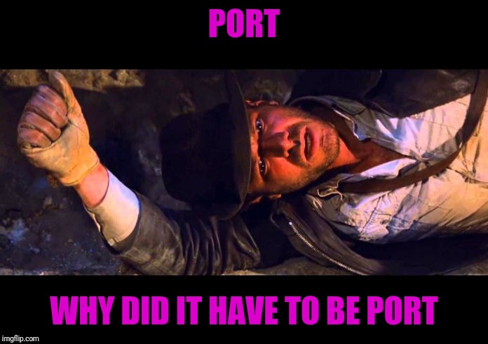 Indiana Jones Why'd It Have to be Snakes | PORT WHY DID IT HAVE TO BE PORT | image tagged in indiana jones why'd it have to be snakes | made w/ Imgflip meme maker
