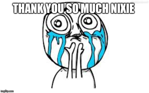 Crying Because Of Cute Meme | THANK YOU SO MUCH NIXIE | image tagged in memes,crying because of cute | made w/ Imgflip meme maker