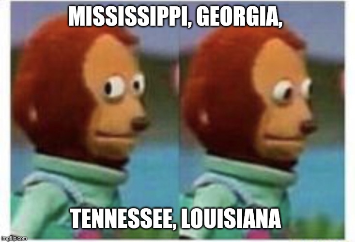 side eye teddy | MISSISSIPPI, GEORGIA, TENNESSEE, LOUISIANA | image tagged in side eye teddy | made w/ Imgflip meme maker