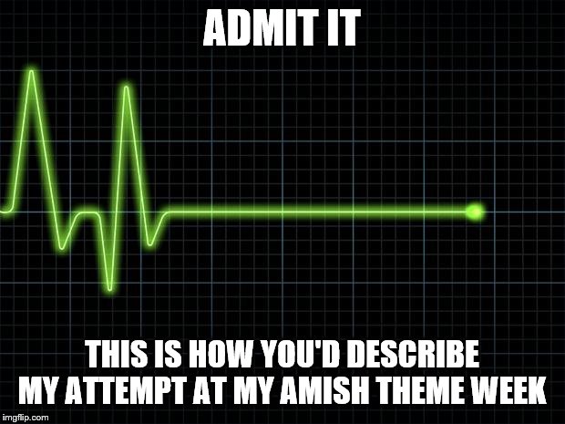 My Amish Week started 9-2 but ends tomorrow 9-9. | ADMIT IT; THIS IS HOW YOU'D DESCRIBE MY ATTEMPT AT MY AMISH THEME WEEK | image tagged in ekg flatline,amish,theme week | made w/ Imgflip meme maker
