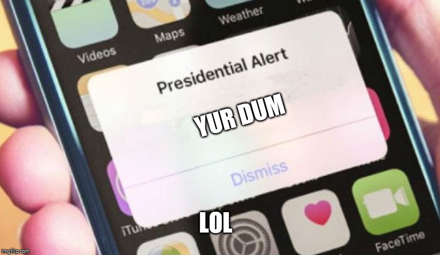 Presidential Alert | YUR DUM; LOL | image tagged in memes,presidential alert | made w/ Imgflip meme maker