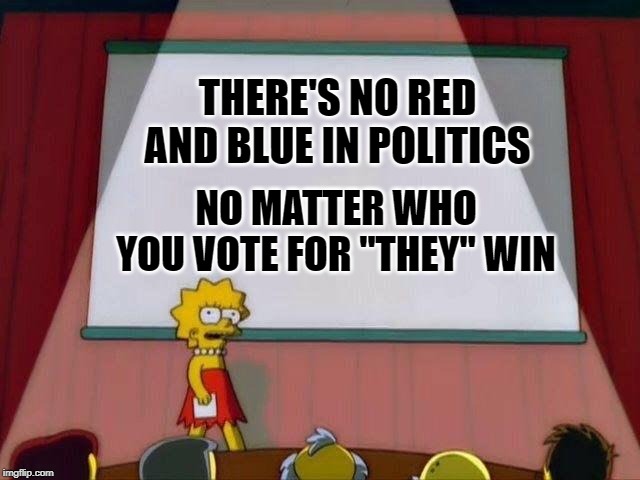 "They" Always Win | THERE'S NO RED AND BLUE IN POLITICS; NO MATTER WHO YOU VOTE FOR "THEY" WIN | image tagged in are you they,red vs blue,politics,they always win | made w/ Imgflip meme maker