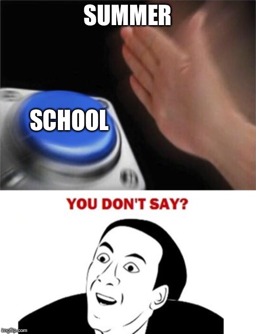 SUMMER; SCHOOL | image tagged in memes,blank nut button | made w/ Imgflip meme maker