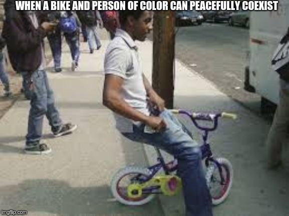 WHEN A BIKE AND PERSON OF COLOR CAN PEACEFULLY COEXIST | made w/ Imgflip meme maker