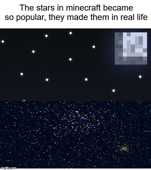 I think the game became a bit too seriously popular . . . nahhhh! | The stars in minecraft became so popular, they made them in real life | image tagged in minecraft,stars,funny | made w/ Imgflip meme maker