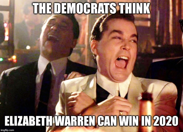 Two Laughing Men | THE DEMOCRATS THINK; ELIZABETH WARREN CAN WIN IN 2020 | image tagged in two laughing men | made w/ Imgflip meme maker