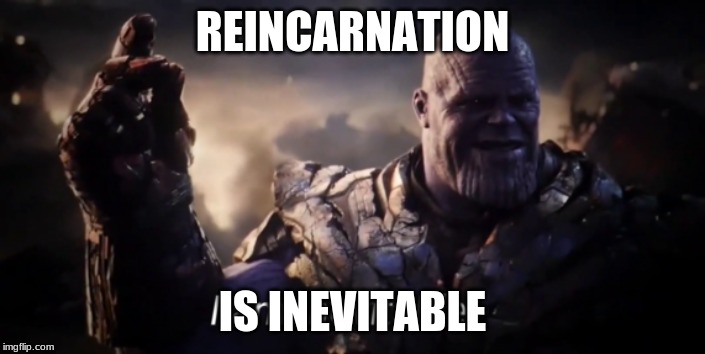 I am inevitable | REINCARNATION; IS INEVITABLE | image tagged in i am inevitable,TMSFE | made w/ Imgflip meme maker