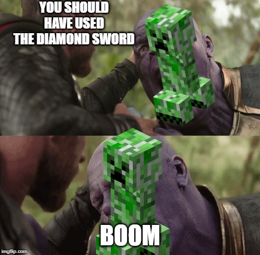 You should have gone for the head | YOU SHOULD HAVE USED THE DIAMOND SWORD; BOOM | image tagged in you should have gone for the head | made w/ Imgflip meme maker