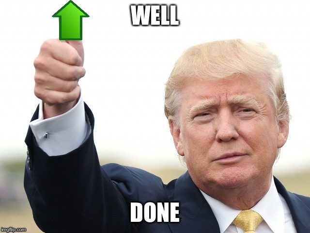 Trump Upvote | WELL DONE | image tagged in trump upvote | made w/ Imgflip meme maker