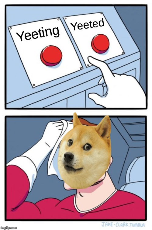 Two Buttons | Yeeted; Yeeting | image tagged in memes,two buttons | made w/ Imgflip meme maker