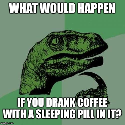 Philosoraptor Meme | WHAT WOULD HAPPEN; IF YOU DRANK COFFEE WITH A SLEEPING PILL IN IT? | image tagged in memes,philosoraptor | made w/ Imgflip meme maker
