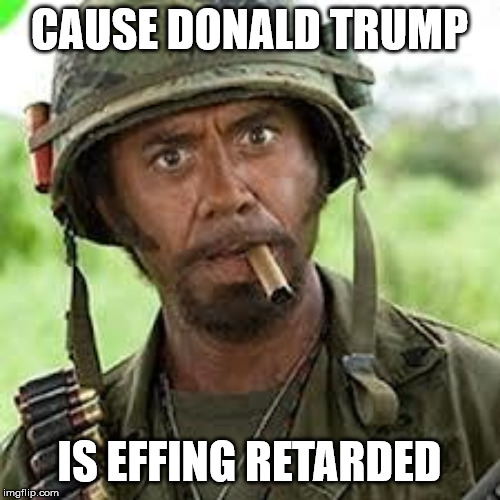 Never go full retard | CAUSE DONALD TRUMP IS EFFING RETARDED | image tagged in never go full retard | made w/ Imgflip meme maker