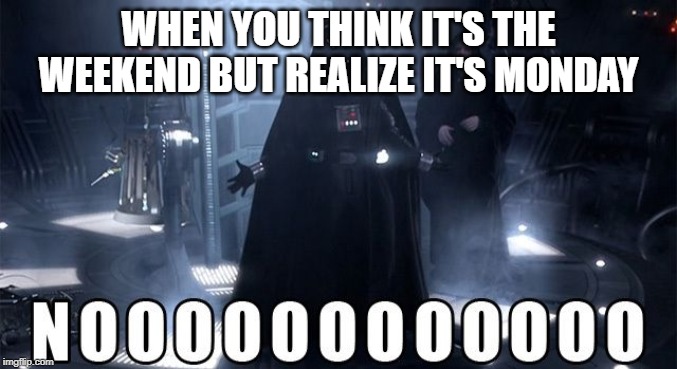 Darth Vader Noooo | WHEN YOU THINK IT'S THE WEEKEND BUT REALIZE IT'S MONDAY | image tagged in darth vader noooo | made w/ Imgflip meme maker