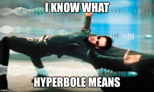 Matrix dodge | I KNOW WHAT; HYPERBOLE MEANS | image tagged in matrix dodge | made w/ Imgflip meme maker