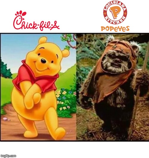 Whinney The Pooh Chic Fil A vs Popeyes Blank Meme Template