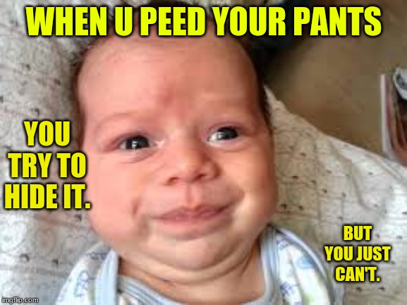 WHEN U PEED YOUR PANTS; YOU TRY TO HIDE IT. BUT YOU JUST CAN'T. | image tagged in funny | made w/ Imgflip meme maker