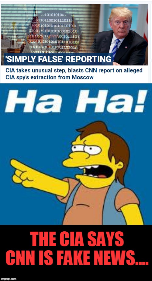 CIA Trumps CNN | THE CIA SAYS CNN IS FAKE NEWS.... | image tagged in ha ha,fake news,cnn fake news | made w/ Imgflip meme maker
