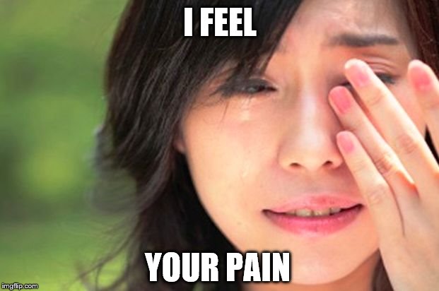Crying Asian Girl | I FEEL YOUR PAIN | image tagged in crying asian girl | made w/ Imgflip meme maker