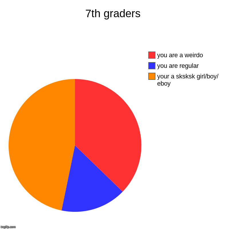 7th graders | your a sksksk girl/boy/ eboy, you are regular, you are a weirdo | image tagged in charts,pie charts | made w/ Imgflip chart maker