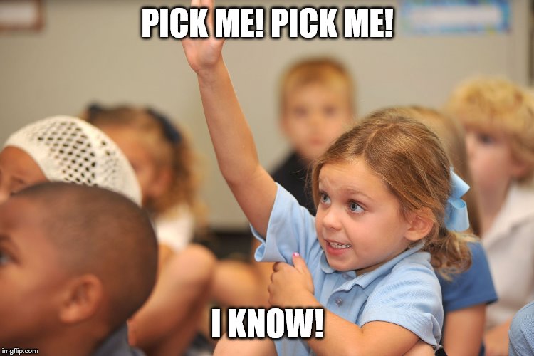 Hand raised | PICK ME! PICK ME! I KNOW! | image tagged in hand raised | made w/ Imgflip meme maker