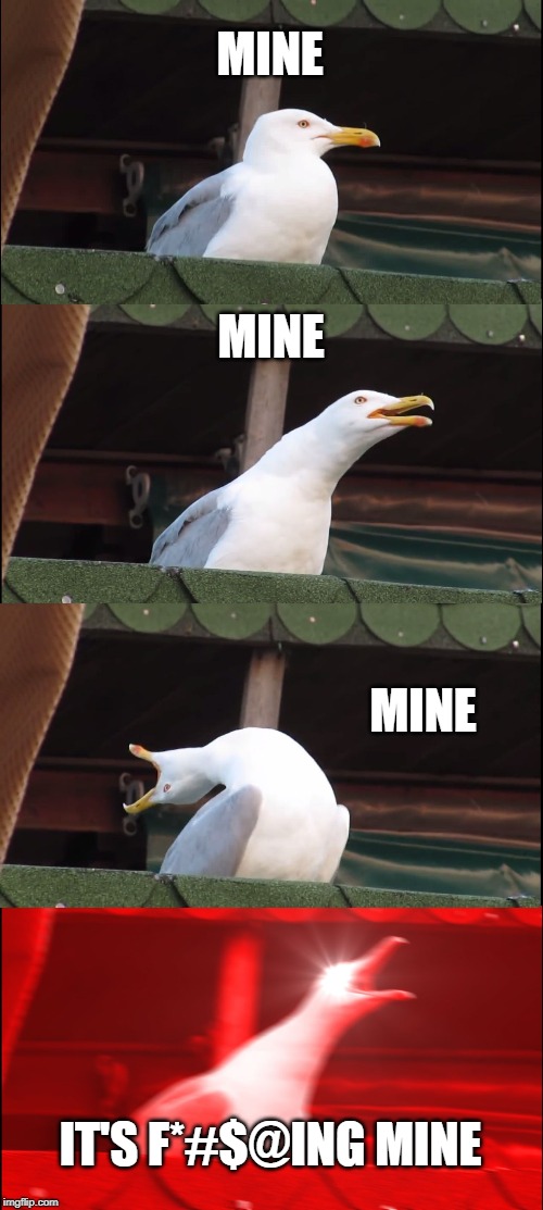 Inhaling Seagull | MINE; MINE; MINE; IT'S F*#$@ING MINE | image tagged in memes,inhaling seagull | made w/ Imgflip meme maker