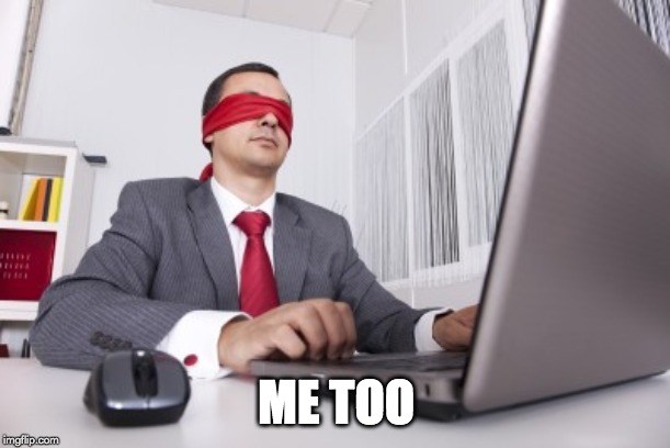 Blindfolded | ME TOO | image tagged in blindfolded | made w/ Imgflip meme maker