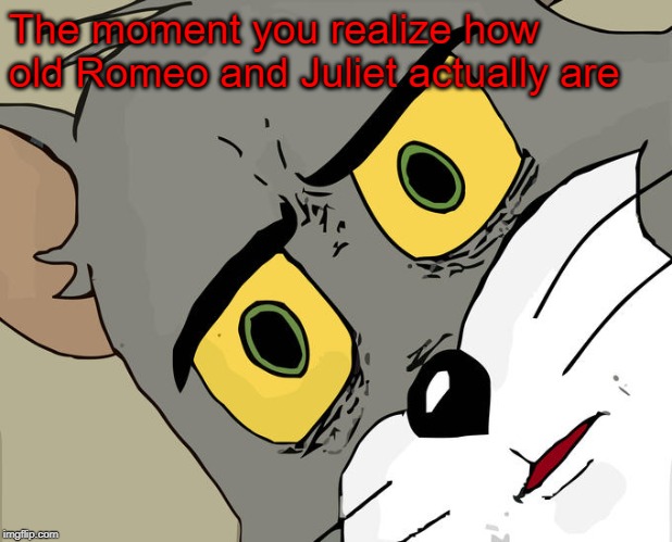 Unsettled Tom Meme | The moment you realize how old Romeo and Juliet actually are | image tagged in memes,unsettled tom | made w/ Imgflip meme maker