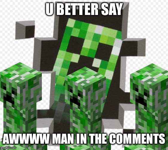Minecraft Creeper | U BETTER SAY; AWWWW MAN IN THE COMMENTS | image tagged in minecraft creeper | made w/ Imgflip meme maker