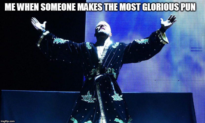 I love puns o////o | ME WHEN SOMEONE MAKES THE MOST GLORIOUS PUN | image tagged in bobby roode glorious,puns | made w/ Imgflip meme maker