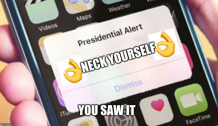 Presidential Alert Meme | NECK YOURSELF; YOU SAW IT | image tagged in memes,presidential alert | made w/ Imgflip meme maker