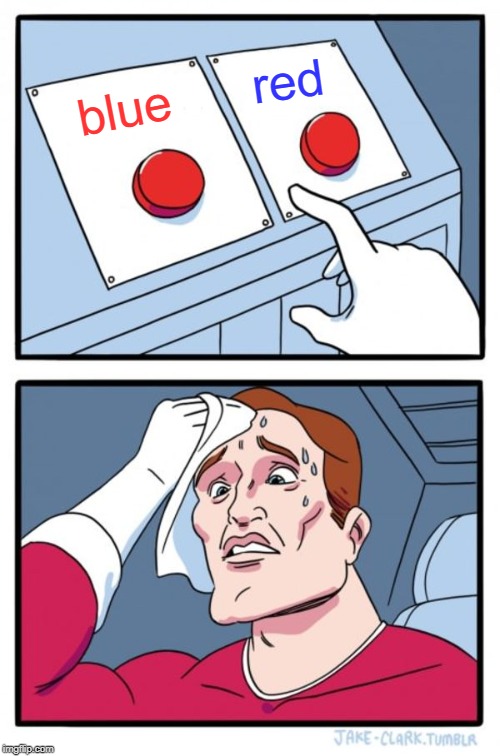 Two Buttons | red; blue | image tagged in memes,two buttons | made w/ Imgflip meme maker