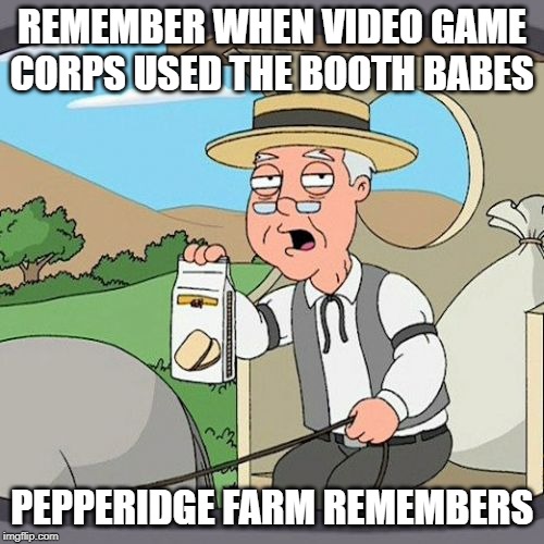 Pepperidge Farm Remembers | REMEMBER WHEN VIDEO GAME CORPS USED THE BOOTH BABES; PEPPERIDGE FARM REMEMBERS | image tagged in memes,pepperidge farm remembers | made w/ Imgflip meme maker