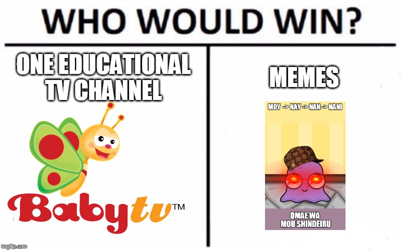 Who Would Win? Meme | ONE EDUCATIONAL TV CHANNEL; MEMES | image tagged in memes,who would win | made w/ Imgflip meme maker