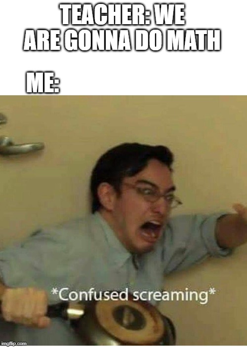 confused screaming | TEACHER: WE ARE GONNA DO MATH; ME: | image tagged in confused screaming | made w/ Imgflip meme maker