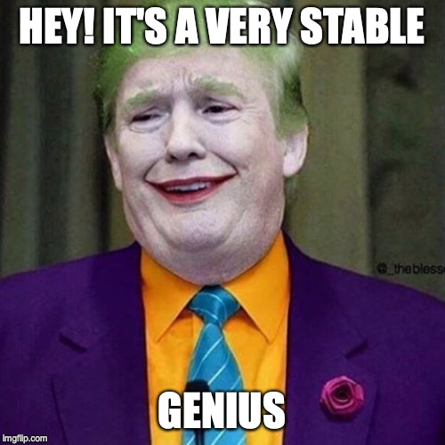 Trump Clown | HEY! IT'S A VERY STABLE GENIUS | image tagged in trump clown | made w/ Imgflip meme maker