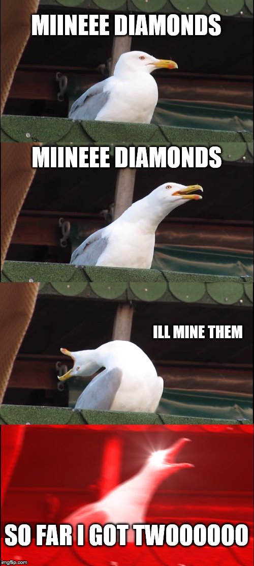 Inhaling Seagull | MIINEEE DIAMONDS; MIINEEE DIAMONDS; ILL MINE THEM; SO FAR I GOT TWOOOOOO | image tagged in memes,inhaling seagull | made w/ Imgflip meme maker
