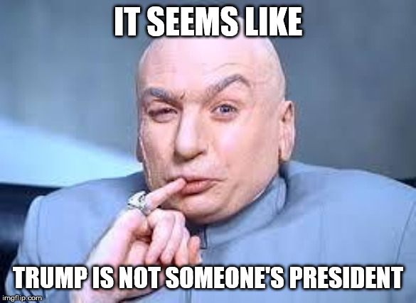 dr evil pinky | IT SEEMS LIKE TRUMP IS NOT SOMEONE'S PRESIDENT | image tagged in dr evil pinky | made w/ Imgflip meme maker