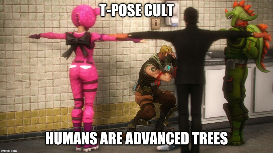 T-Pose Cult | T-POSE CULT; HUMANS ARE ADVANCED TREES | image tagged in t-pose,fortnite | made w/ Imgflip meme maker