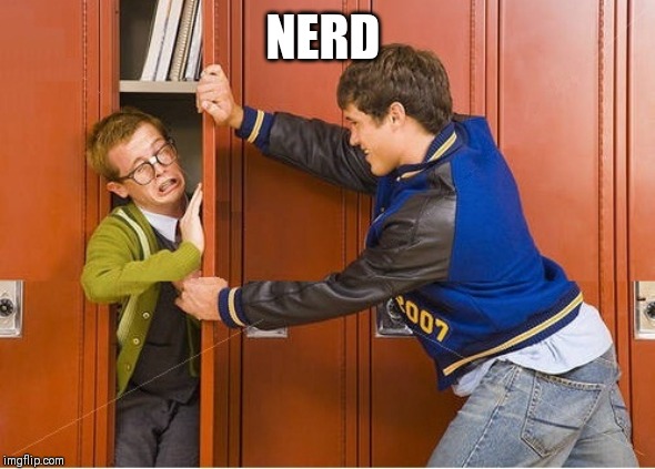 bully shoving nerd into locker | NERD | image tagged in bully shoving nerd into locker | made w/ Imgflip meme maker