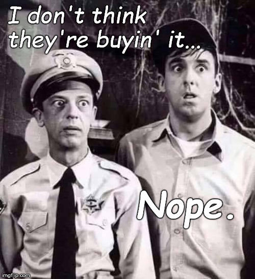 Shocked in Mayberry | I don't think they're buyin' it... Nope. | image tagged in shocked in mayberry | made w/ Imgflip meme maker