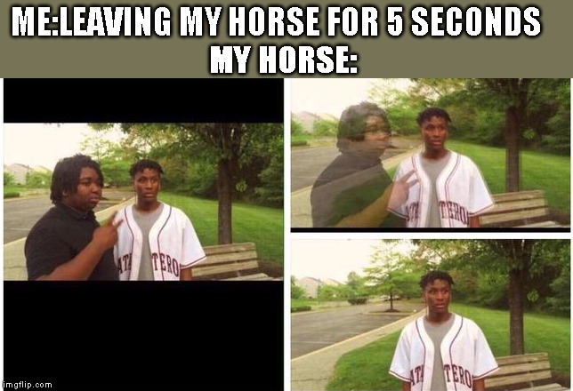Don't forget to put a leash. | ME:LEAVING MY HORSE FOR 5 SECONDS; MY HORSE: | image tagged in minecraft,minecraft horse,vanish,duces,memes,minecraft memes | made w/ Imgflip meme maker