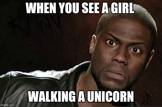 Kevin Hart Meme | WHEN YOU SEE A GIRL; WALKING A UNICORN | image tagged in memes,kevin hart | made w/ Imgflip meme maker