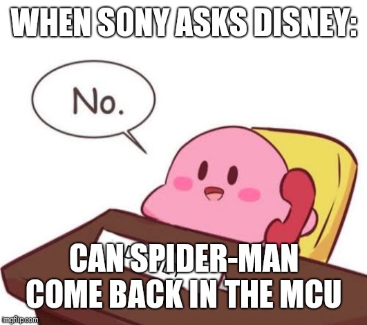 Spider-Man leaves the MCU | WHEN SONY ASKS DISNEY:; CAN SPIDER-MAN COME BACK IN THE MCU | image tagged in movie,marvel,spiderman,mcu | made w/ Imgflip meme maker