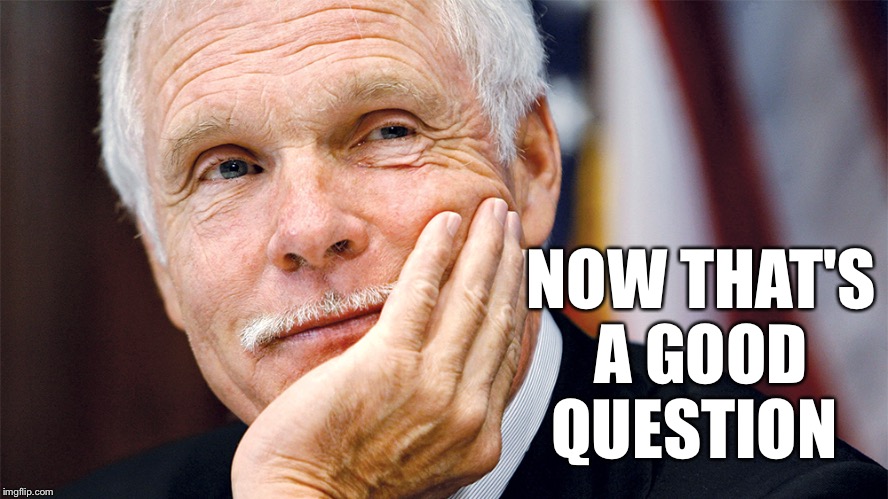 Ted Turner calm | NOW THAT'S A GOOD QUESTION | image tagged in ted turner calm | made w/ Imgflip meme maker