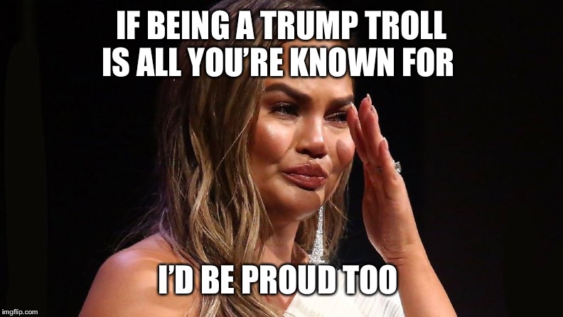 “Clapback Queen” | IF BEING A TRUMP TROLL IS ALL YOU’RE KNOWN FOR; I’D BE PROUD TOO | image tagged in trump 2020,awkward chrissy teigen,fake news,fake,woke | made w/ Imgflip meme maker