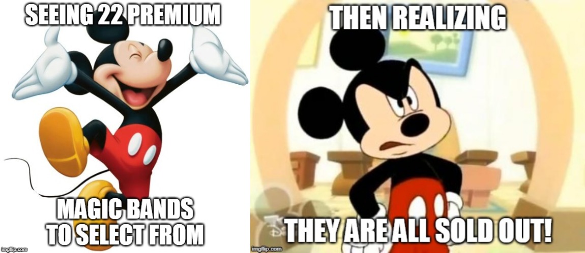 Disney Magic Bands selection | image tagged in disney,magic bands,mickey mouse,the struggle is real | made w/ Imgflip meme maker