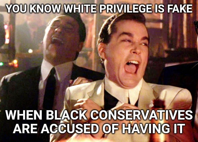 It isn't a racial issue, it's a political issue. If you're on then "wrong side" you're the enemy. There is no white privilege. | YOU KNOW WHITE PRIVILEGE IS FAKE; WHEN BLACK CONSERVATIVES ARE ACCUSED OF HAVING IT | image tagged in memes,good fellas hilarious | made w/ Imgflip meme maker