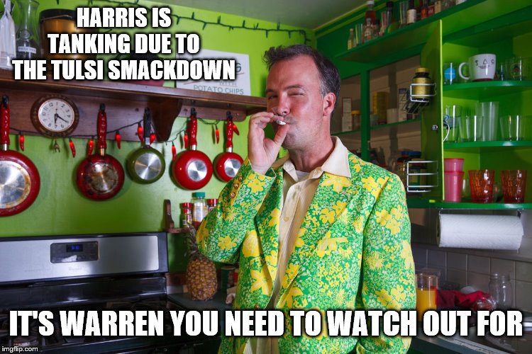 HARRIS IS TANKING DUE TO THE TULSI SMACKDOWN IT'S WARREN YOU NEED TO WATCH OUT FOR | made w/ Imgflip meme maker