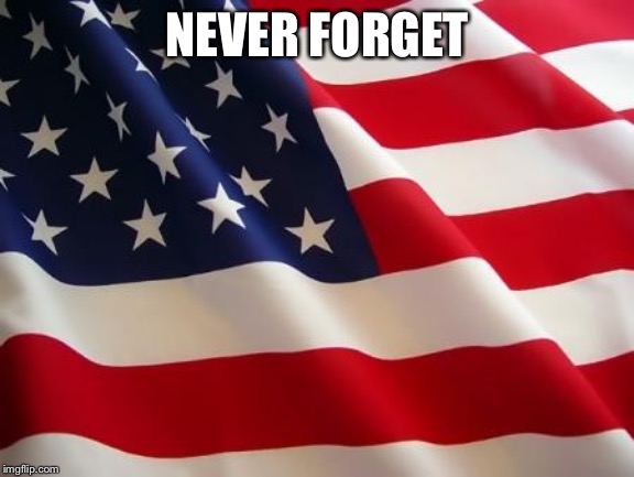 American flag | NEVER FORGET | image tagged in american flag | made w/ Imgflip meme maker