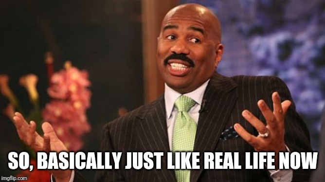 SO, BASICALLY JUST LIKE REAL LIFE NOW | image tagged in memes,steve harvey | made w/ Imgflip meme maker